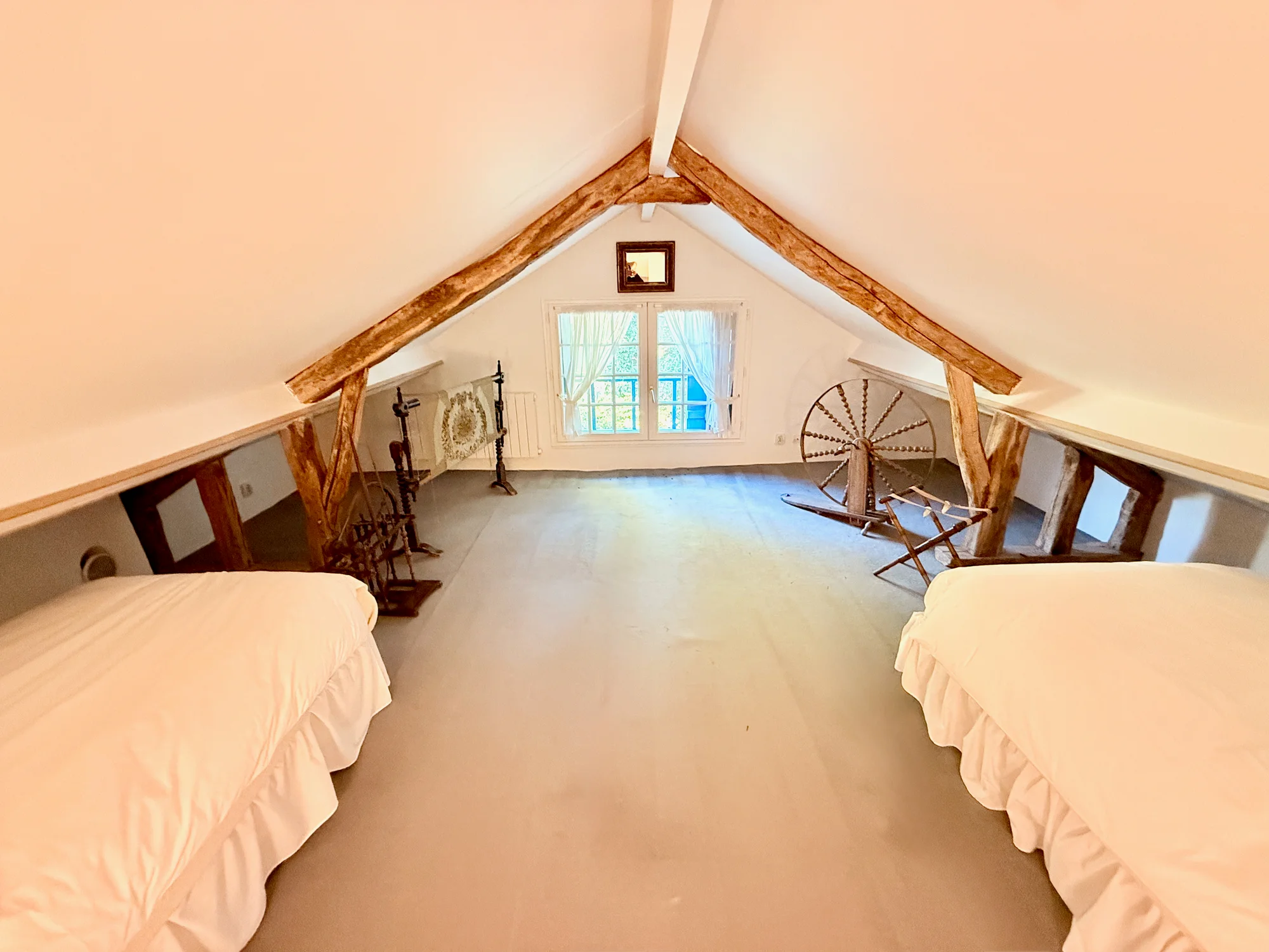 Sleeping Beauty bedroom with antique spinning wheels