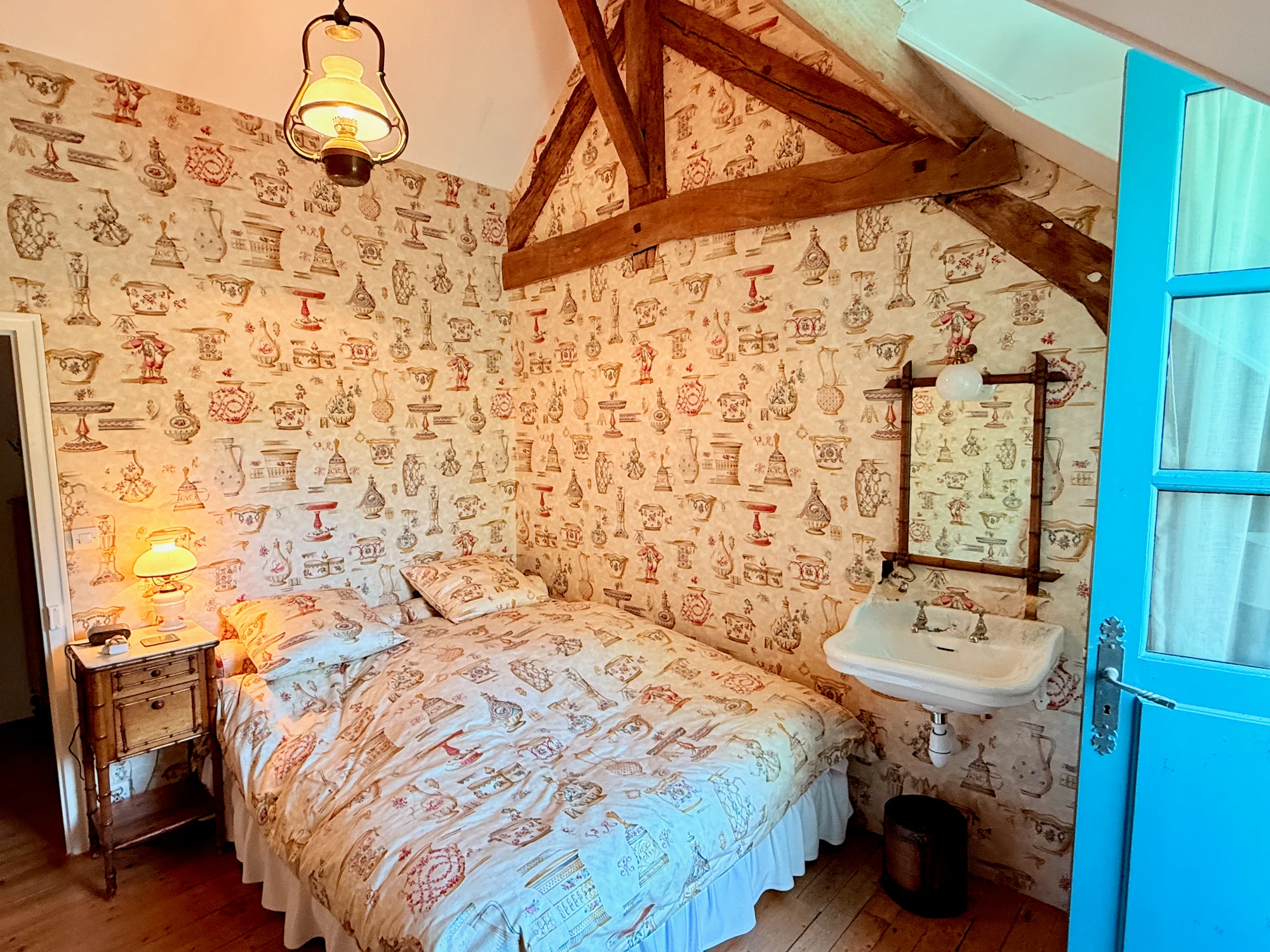 La Chambre des Écrivains — the Writers' Room with a double bed at La Maison de la Rivière