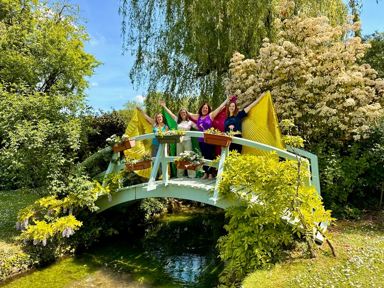 Morning yoga beside the millstream at Moulin à Rêves